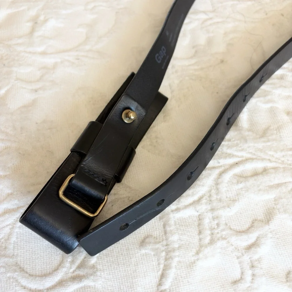 Vtg Gap‎ Black Leather Bow Belt Classic Preppy Coquette Women M Made In USA Y2K